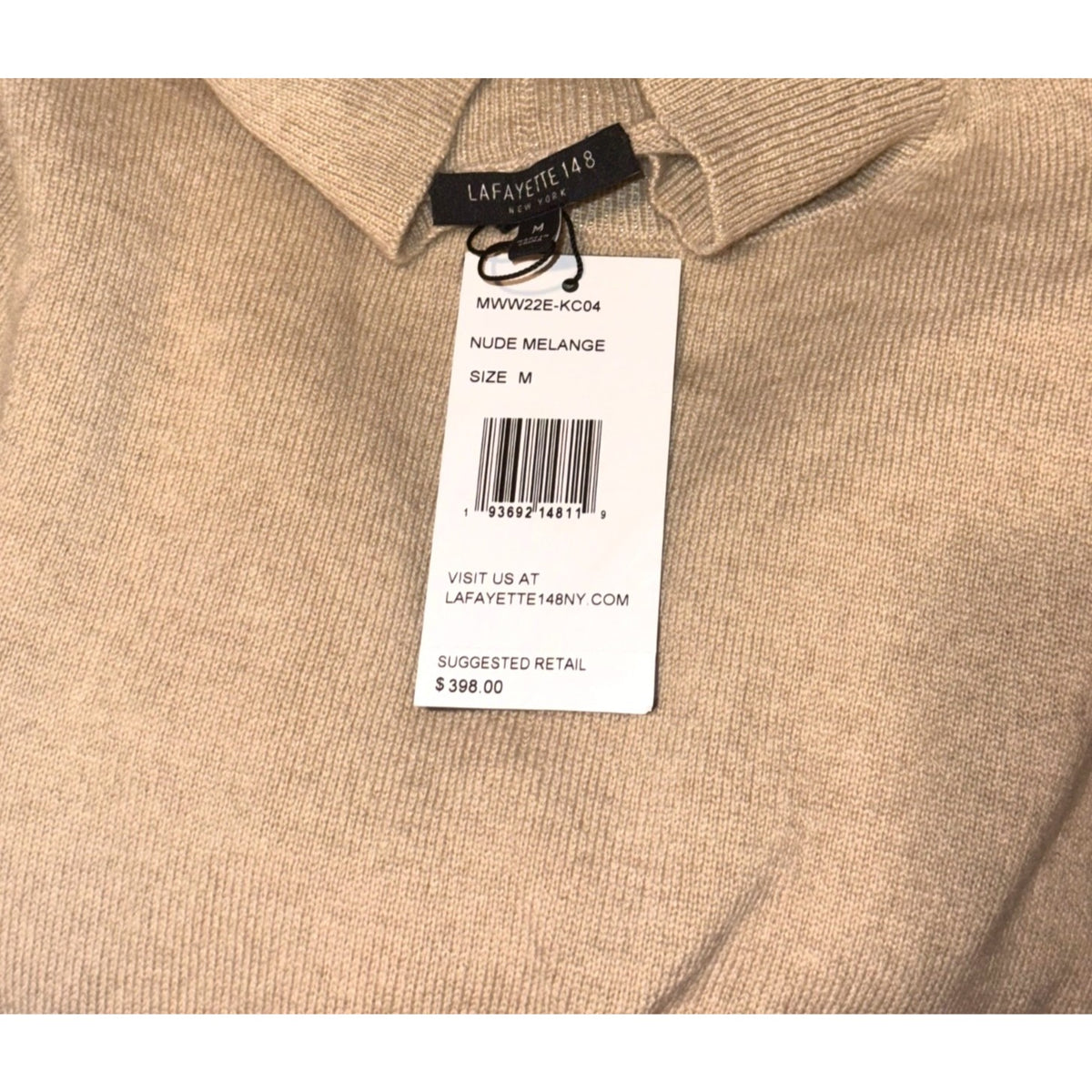 Lafayette 148 NY Nude Mock Neck Short Sleeve Sweater Womens Size M NWT