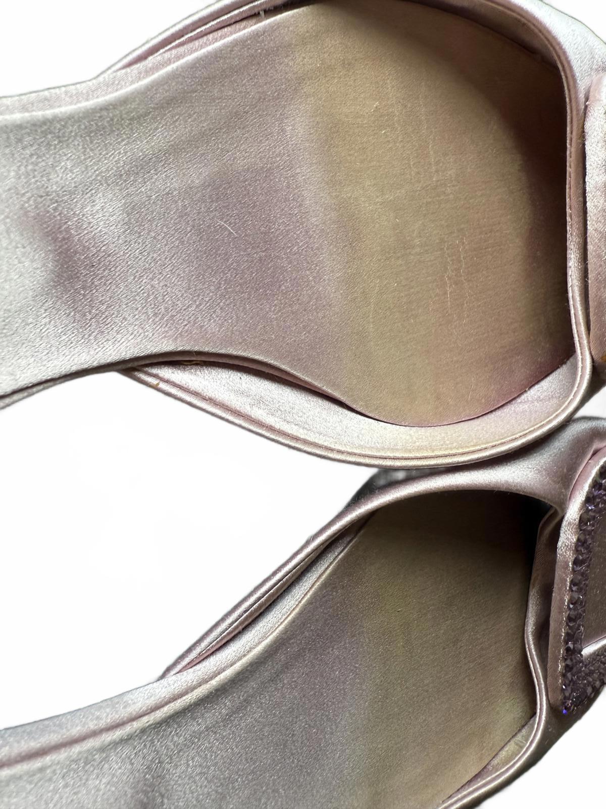 Roger Vivier Pink Satin Flats with Crystal Buckle, EU 37.5