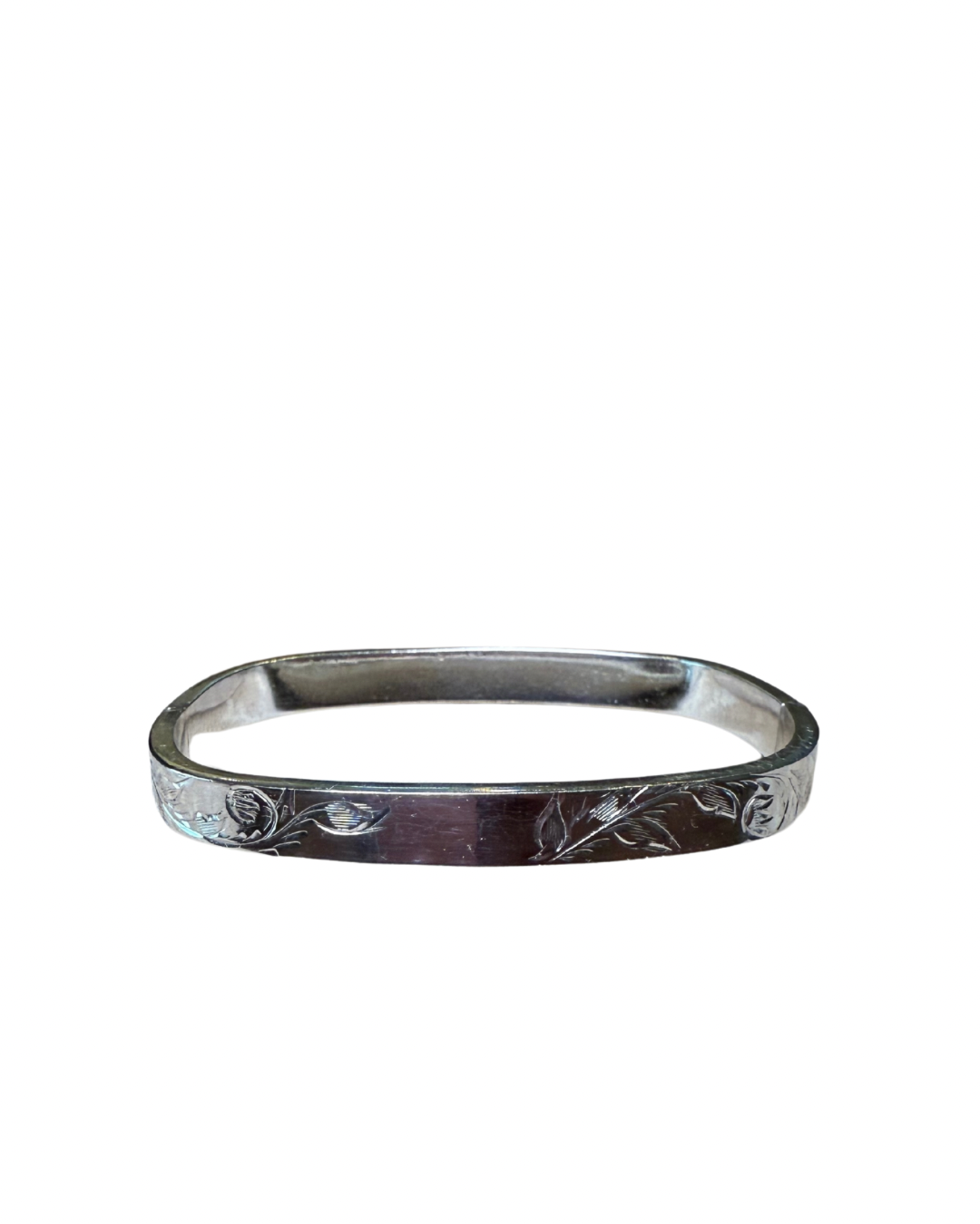 Vintage Sterling Silver Etched Hinged Square Bangle