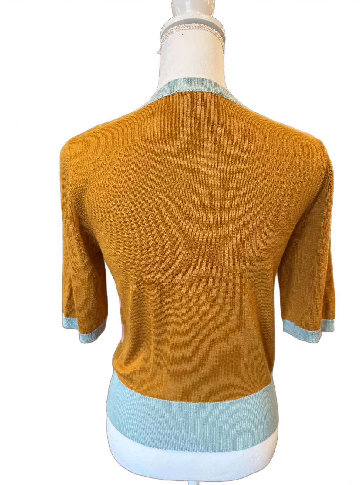 Happy Sheep Geometric Pattern Knit Silk and Cashmere Top, Small