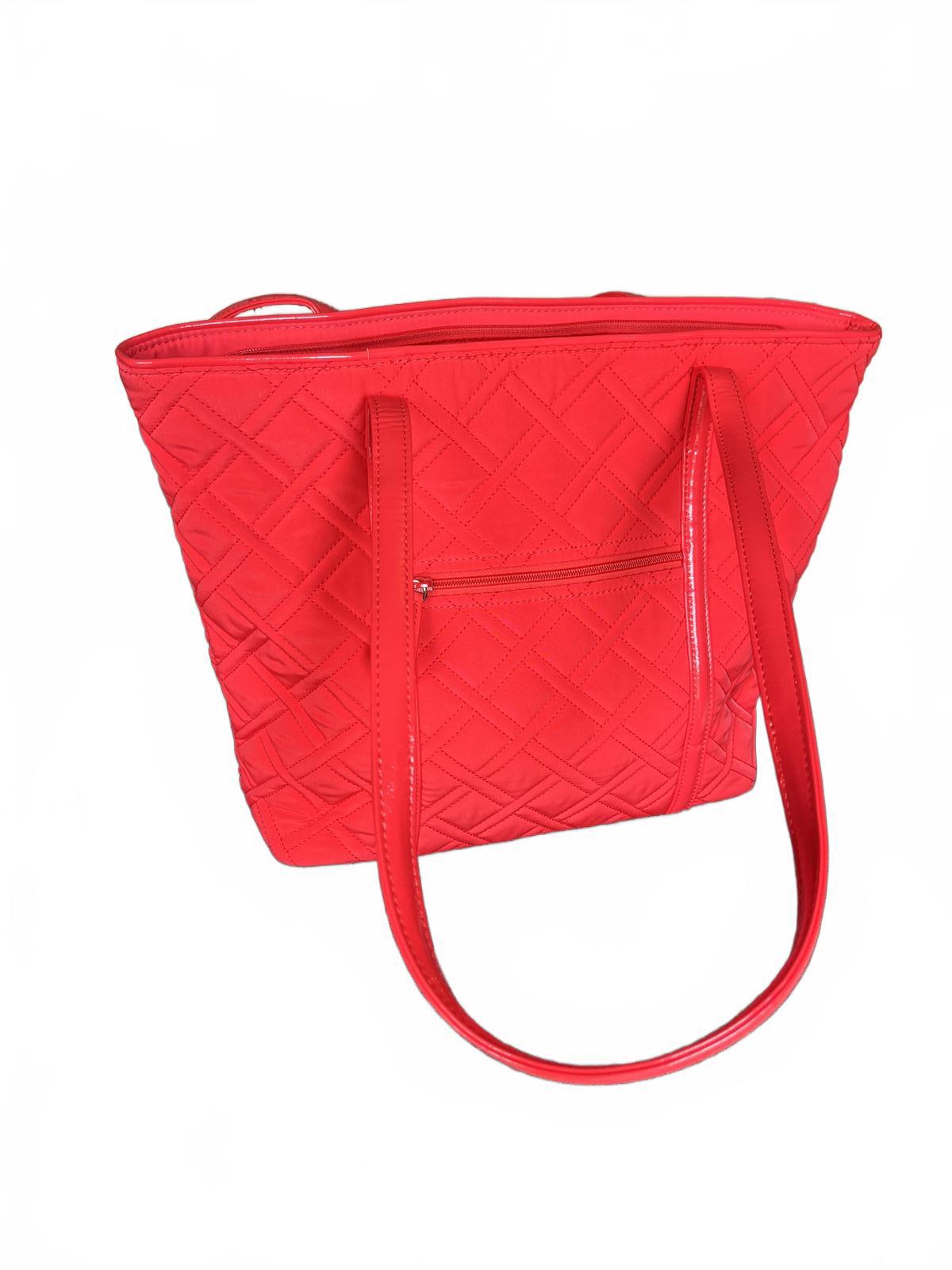 Vera Bradley Red Quilted Tote Handbag with Patent Leather Straps
