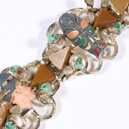 Vintage Unsigned Hobe Egyptian Revival And Bakelite Accented Bracelet