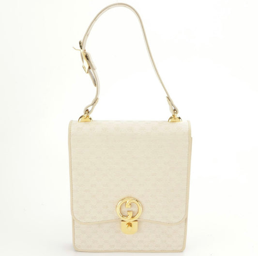Rare Vintage Gucci Structured Flap Top Shoulder Bag – Beige GG Canvas