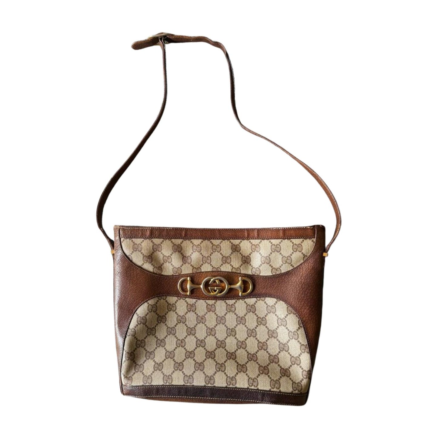 Rare Vintage 1970's Gucci Horsebit Canvas and Leather Shoulder bag