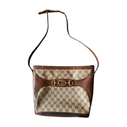 Rare Vintage 1970's Gucci Horsebit Canvas and Leather Shoulder bag