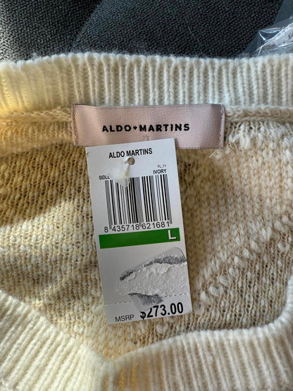 New Aldo Martins Beige and White Patterned Knit Sweater, Size Large