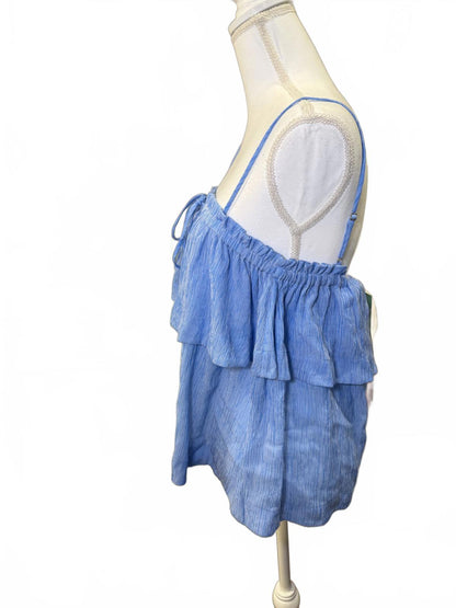 Lilly Pulitzer Summer Seersucker Light Blue Ruffled Top, Large (NWT)