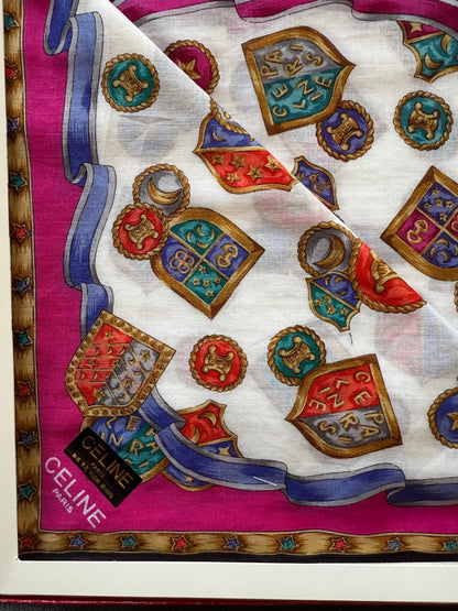 New Celine Gift Box with Two Silk Scarves with Colorful Crest Pattern