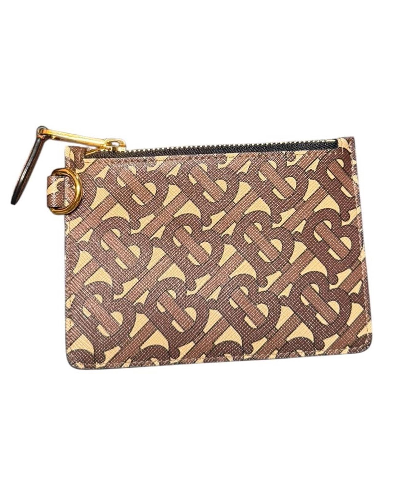New Burberry Monogram Brown Zip Small Wallet