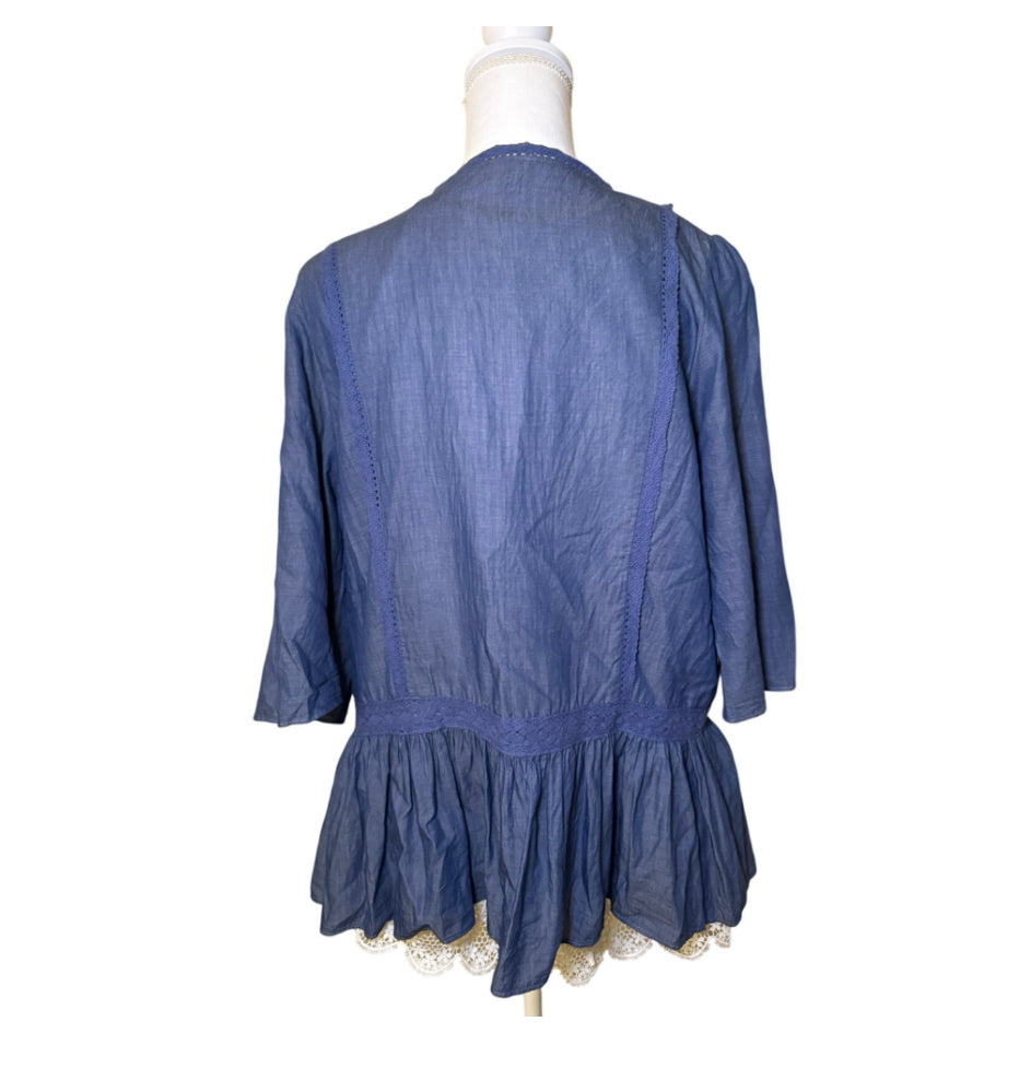 Matilda Jane “Hour by Hour” Chambray Tie Top, Size Large