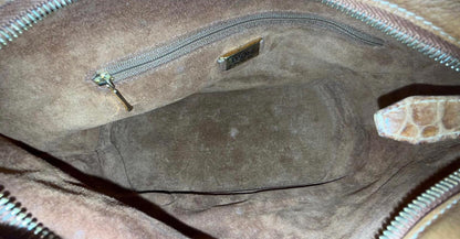 Loewe Tan Leather Handbag Bag with Crocodile Texture Accent