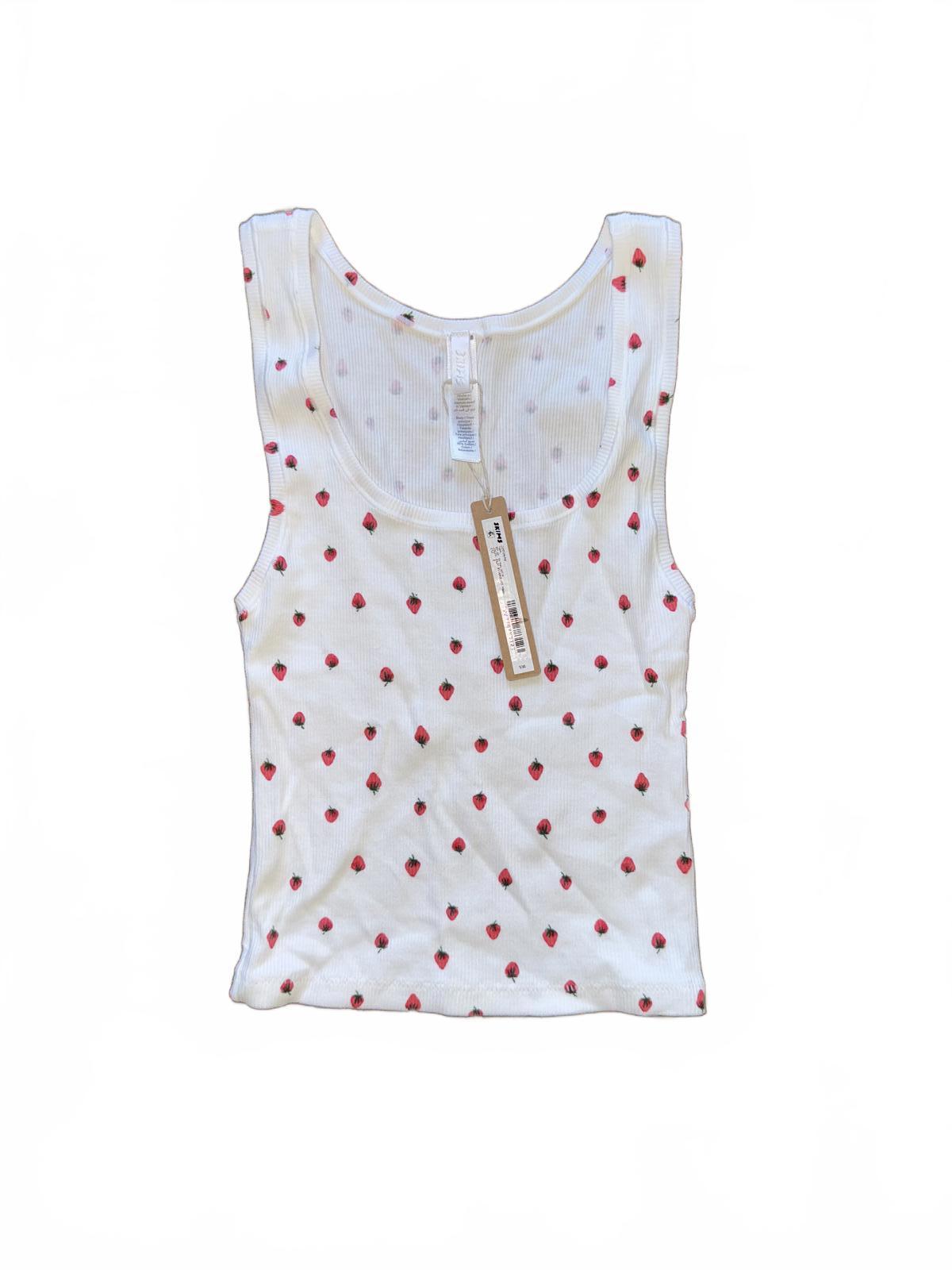 Skims White Ribbed Tank Top with Strawberry Print, Small