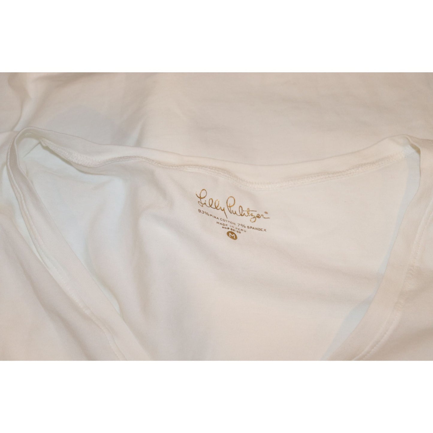 Lilly Pulitzer White V-Neck Short Sleeve Stretch T-Shirt, Medium NWOT