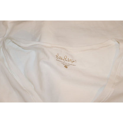 Lilly Pulitzer White V-Neck Short Sleeve Stretch T-Shirt, Medium NWOT