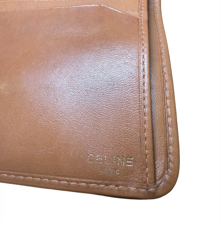 Vintage CELINE Macadam Kiss Lock Wallet Beige Gold Hardware