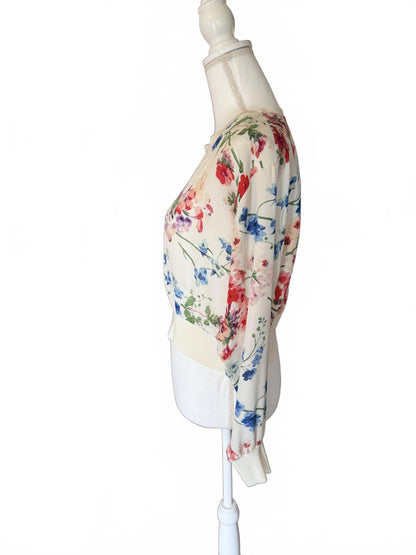 New Theory Floral Print Long Sleeve Blouse, Size Petite Small