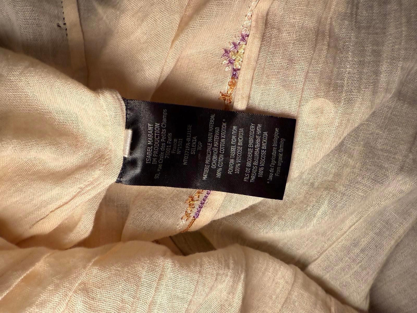 New Etoile Isabel Marant Embroidered Long Sleeve Tunic Top, Size 34