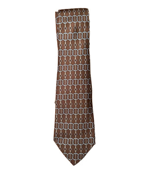 Hermes Tie Mens Brown Gold Horse Bit Pattern