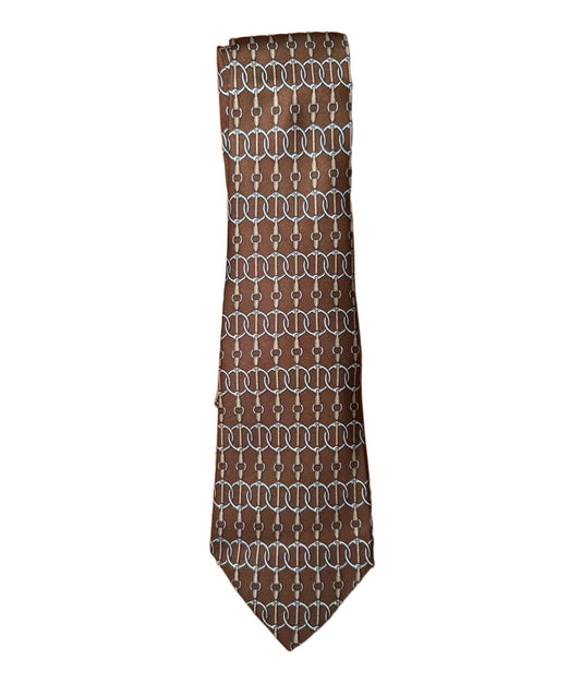 Hermes Tie Mens Brown Gold Horse Bit Pattern