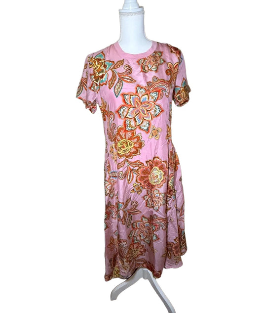 New Johnny Was Dress, Size XS Pink Multi Floral Handkerchief Silk, Cotton Slip