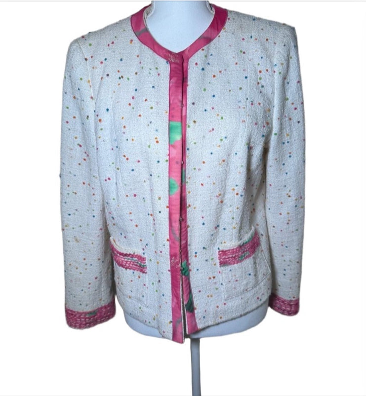 ESCADA Jacket Womens Size 42 Cream Multi Color Tweed Boucle