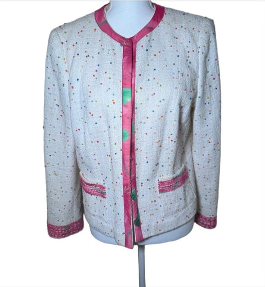 ESCADA Jacket Womens Size 42 Cream Multi Color Tweed Boucle