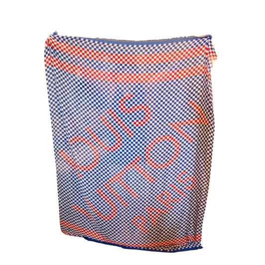 Louis Vuitton Paris Blue Red White Checkered Cotton Silk Scarf With Fringe Trim