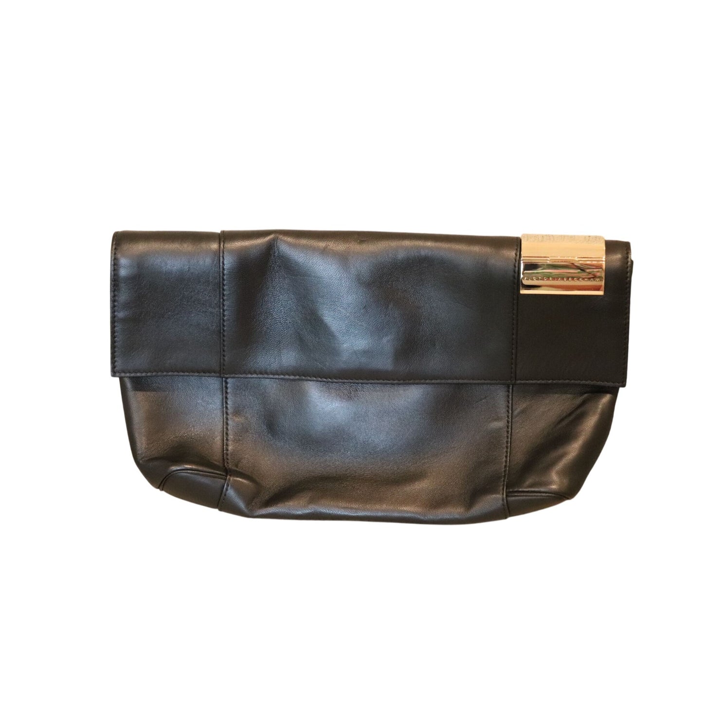 Victoria Beckham Black Leather Foldover Clutch Bag