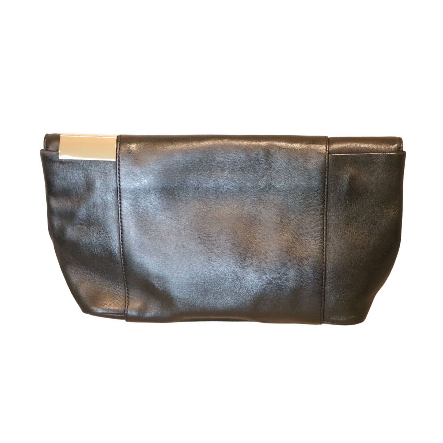 Victoria Beckham Black Leather Foldover Clutch Bag