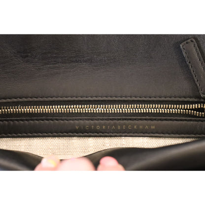 Victoria Beckham Black Leather Foldover Clutch Bag