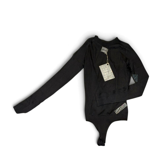 Khaite Enzo Black Silk-Blend Long-Sleeve Thong Bodysuit XS New With Tags