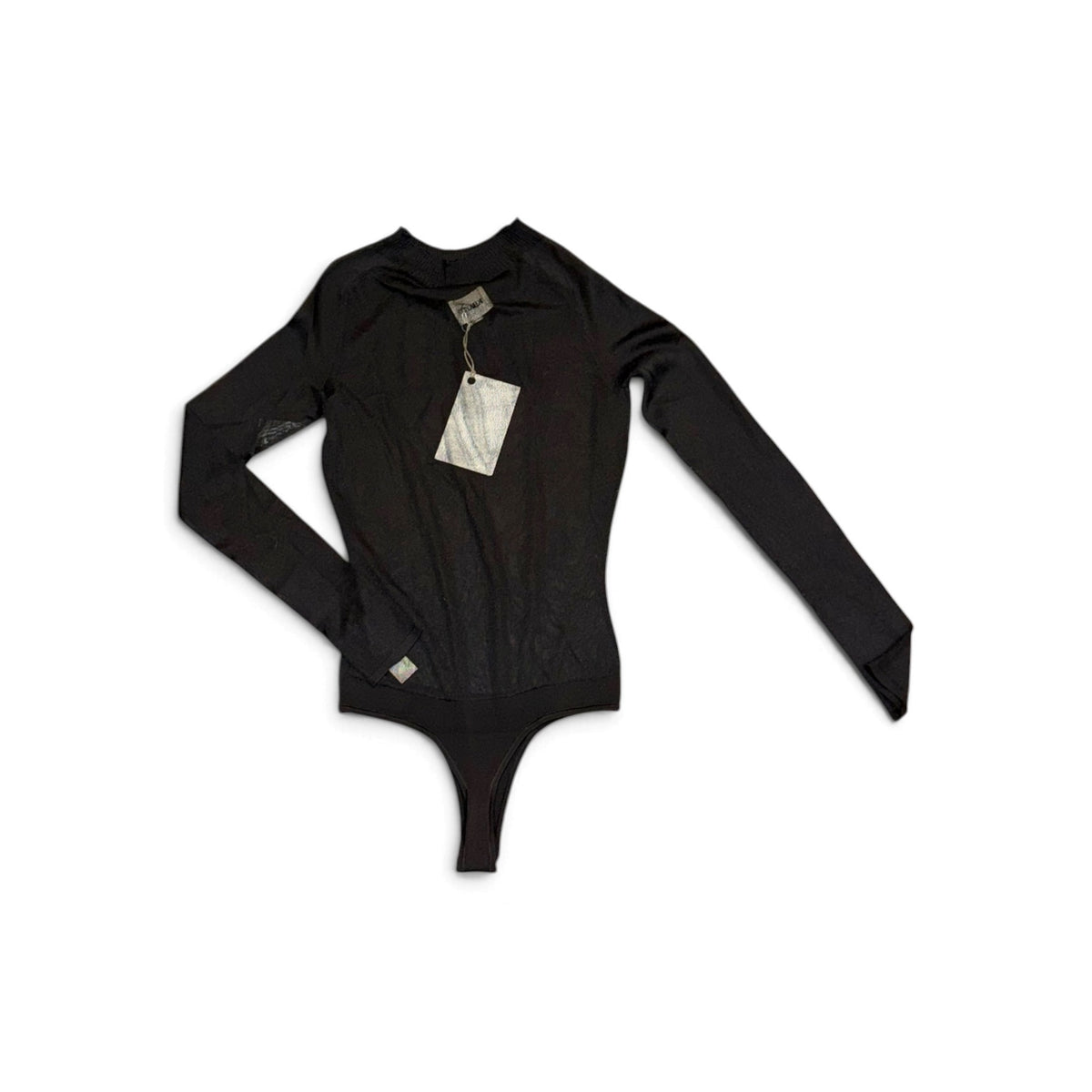 Khaite Enzo Black Silk-Blend Long-Sleeve Thong Bodysuit XS New With Tags