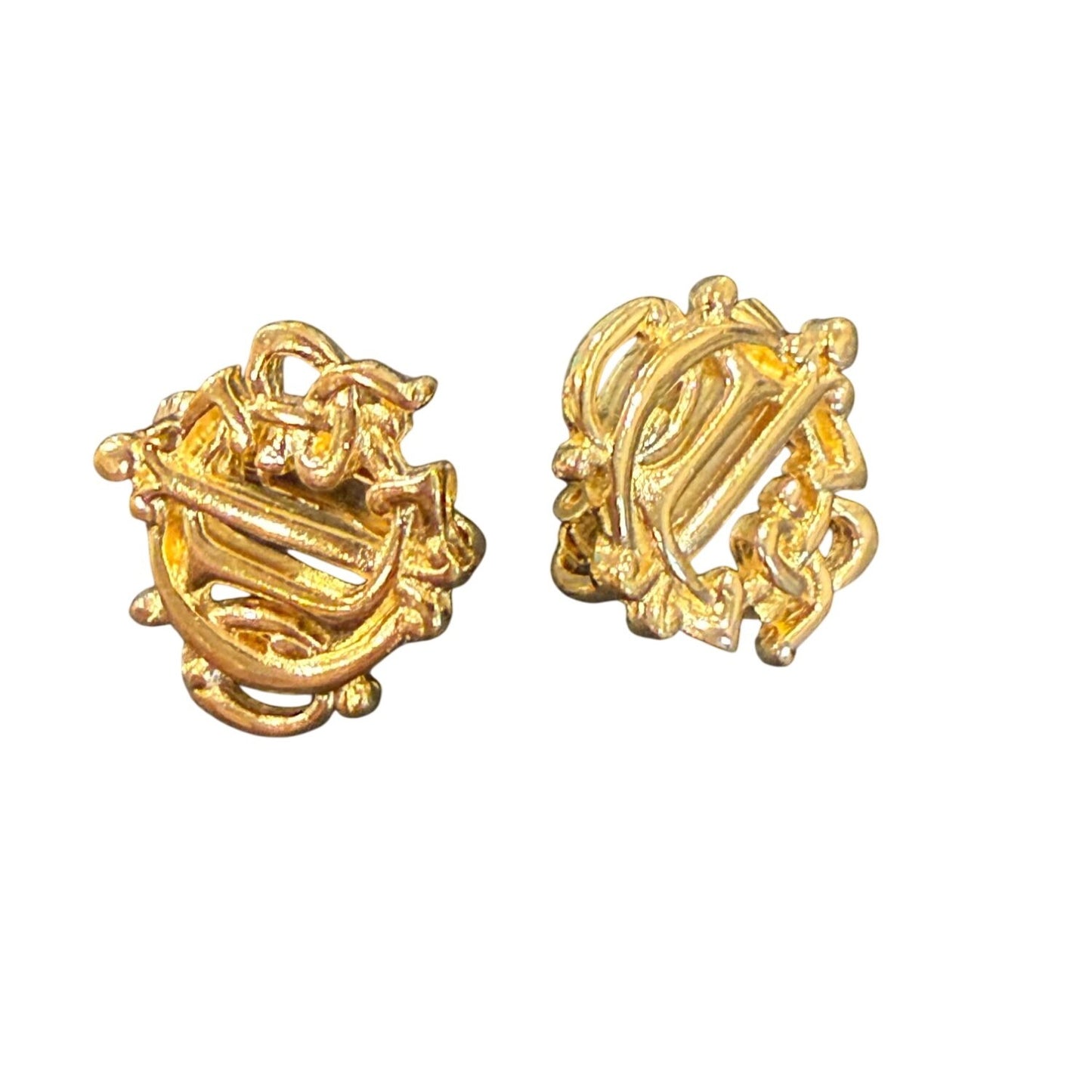 Christian Dior Gold-Tone Vintage Monogram Clip-On Earrings