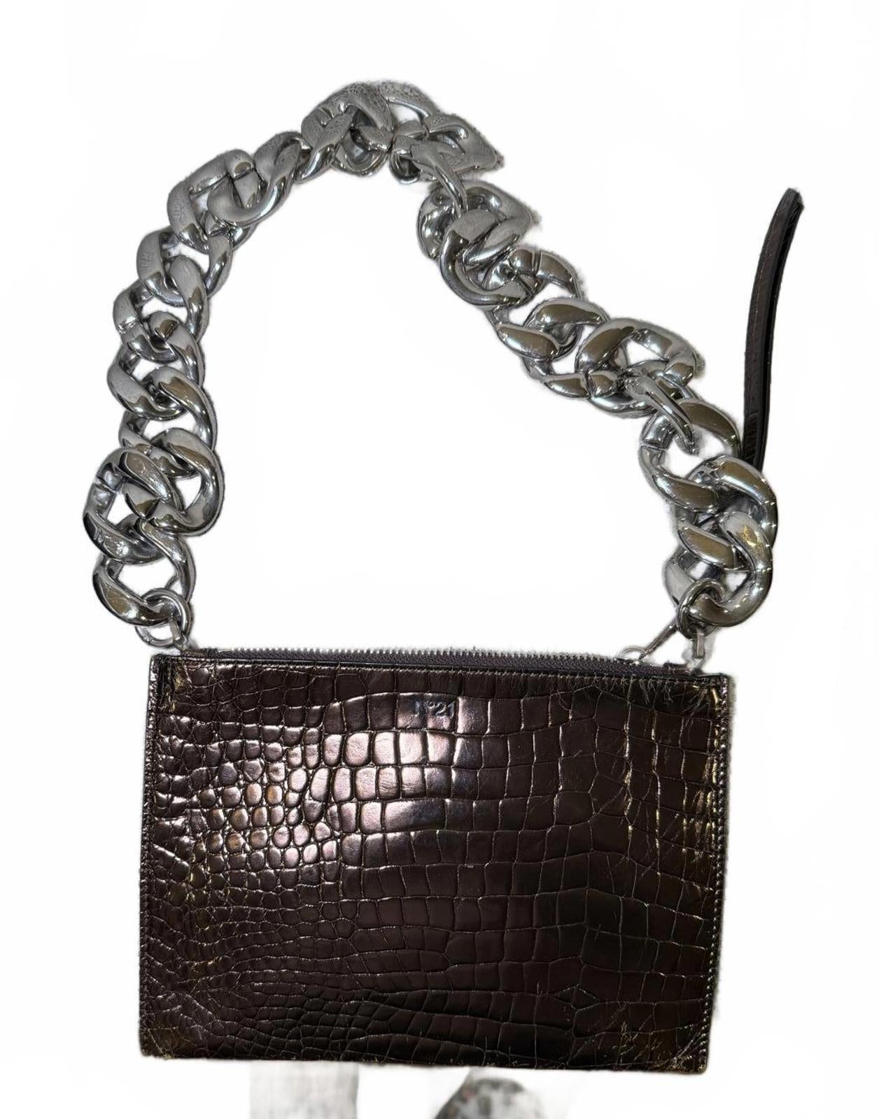 N°21 Croc-Embossed Leather Chain Clutch – Made in Italy