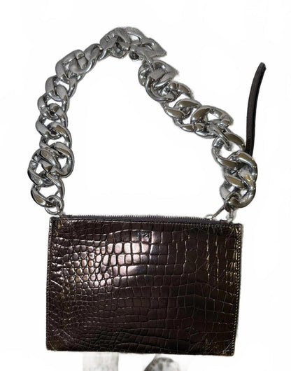 N°21 Croc-Embossed Leather Chain Clutch – Made in Italy