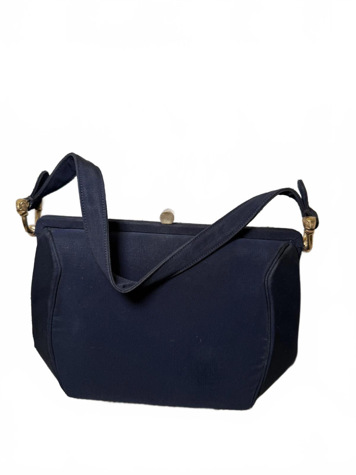 Vintage Black Women's Handbag with Gold-tone Kisslock Hardware