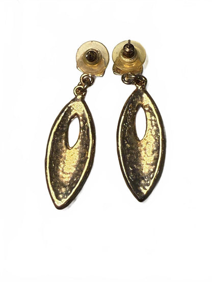 Vintage Gold Tone Black and White Enamel Dangle Earrings