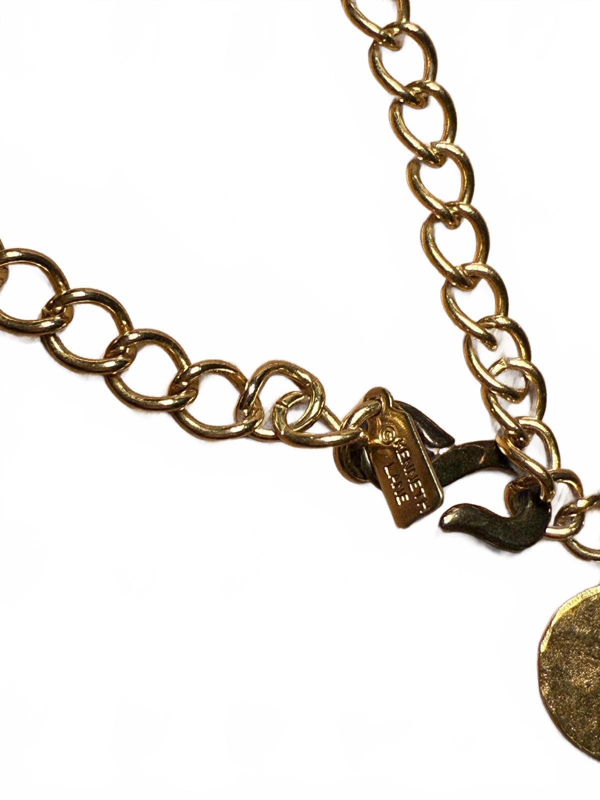 Vintage Kenneth Lane Chain Necklace with Blue Beads and Gold Discs