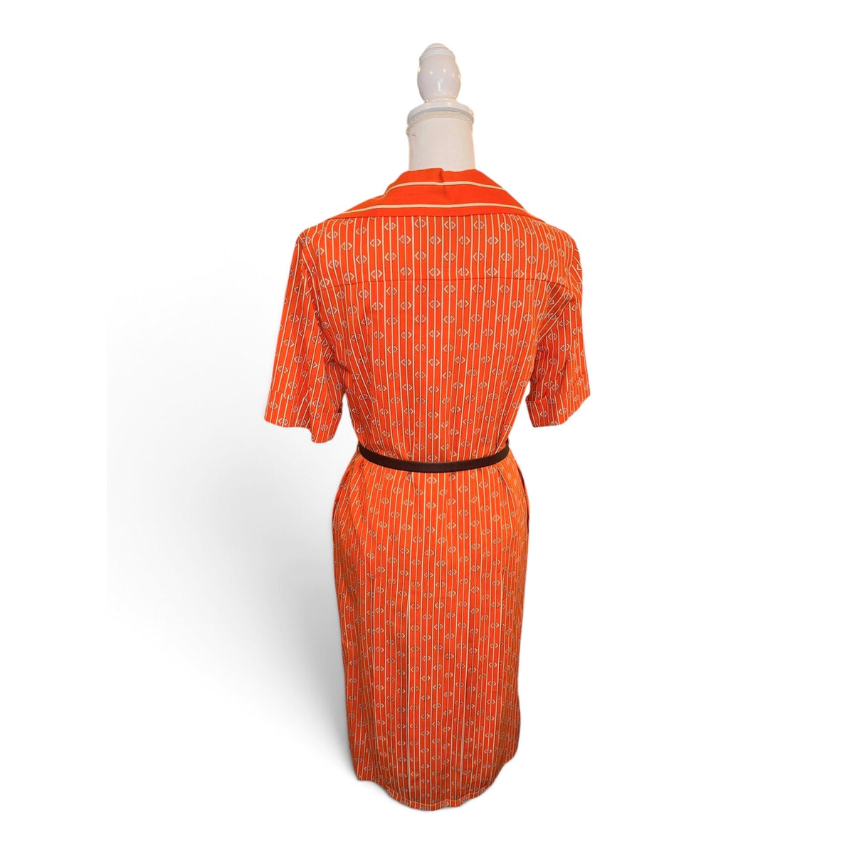 Miss Dior Orange and White Monogram Belted Shirt Dress, Size 11