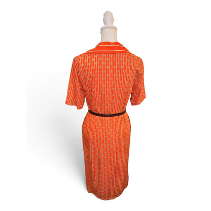 Miss Dior Orange and White Monogram Belted Shirt Dress, Size 11