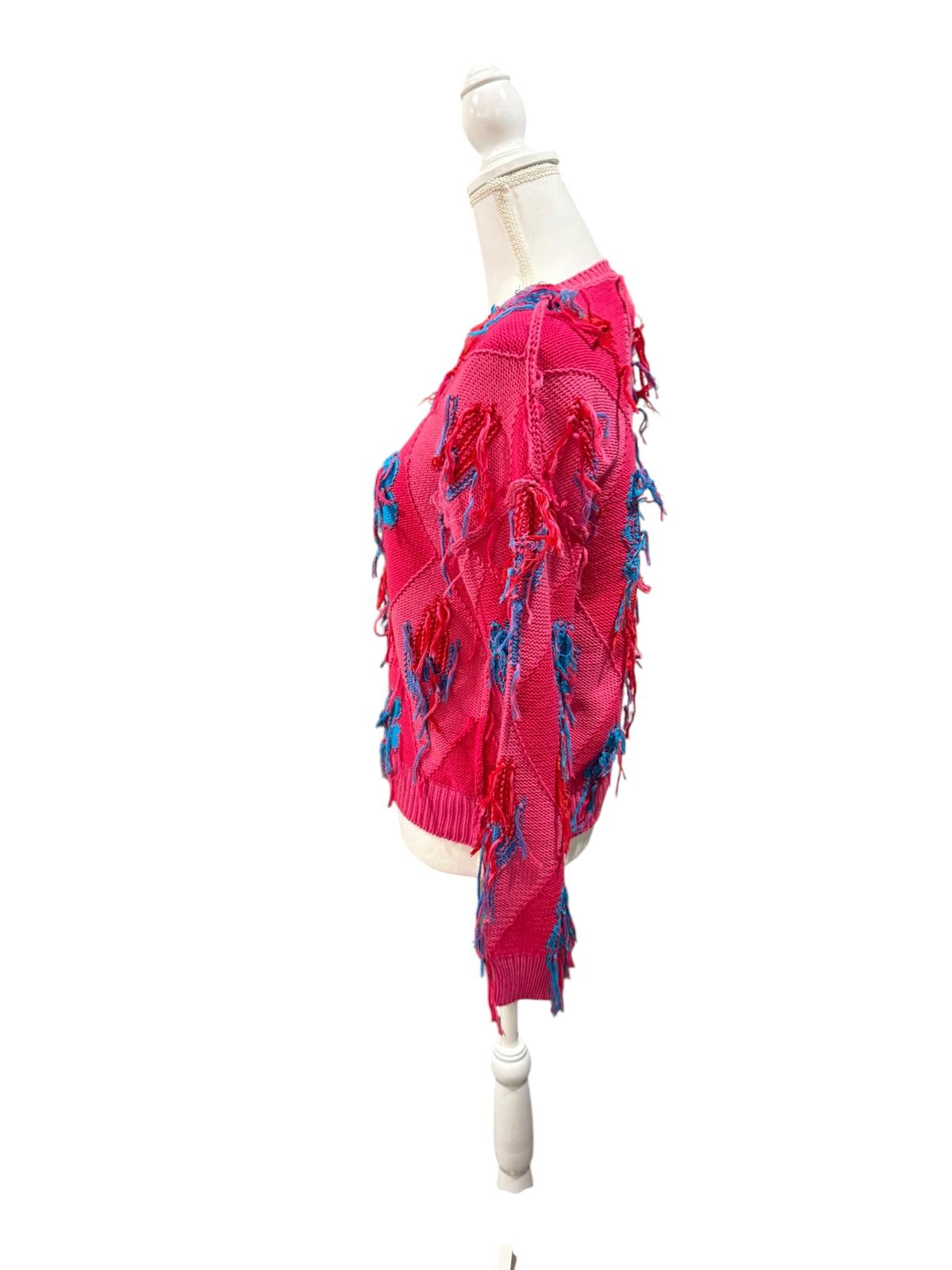 Happy Sheep Hot Pink Fringe Sweater, Size XS