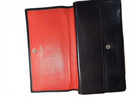 Christian Dior Black Leather Long Wallet with CD Logo