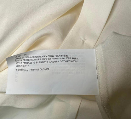 New Theory White Long Sleeve Silk Button-Up Shirt, size Small