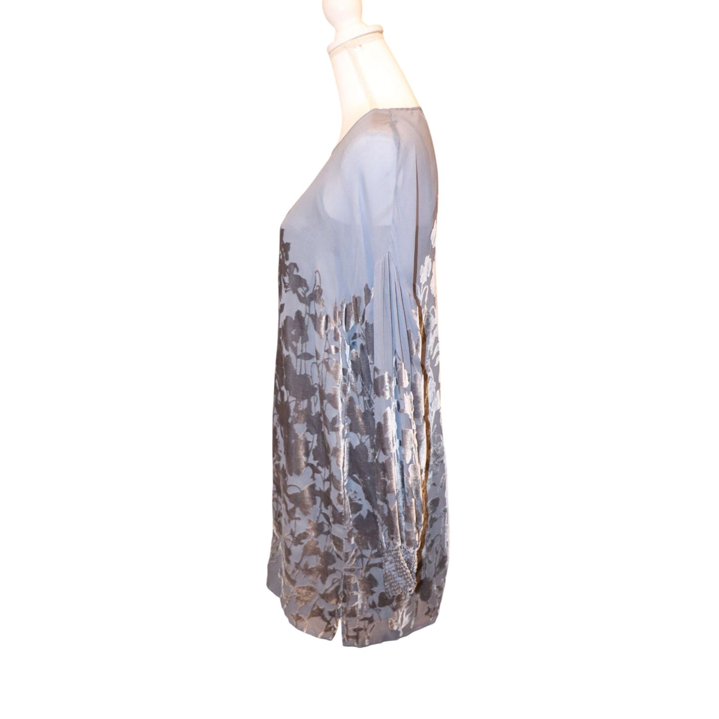 Johnny Was 4LoveAndLiberty Blue Floral Sheer Long Sleeve ,Dress Size L