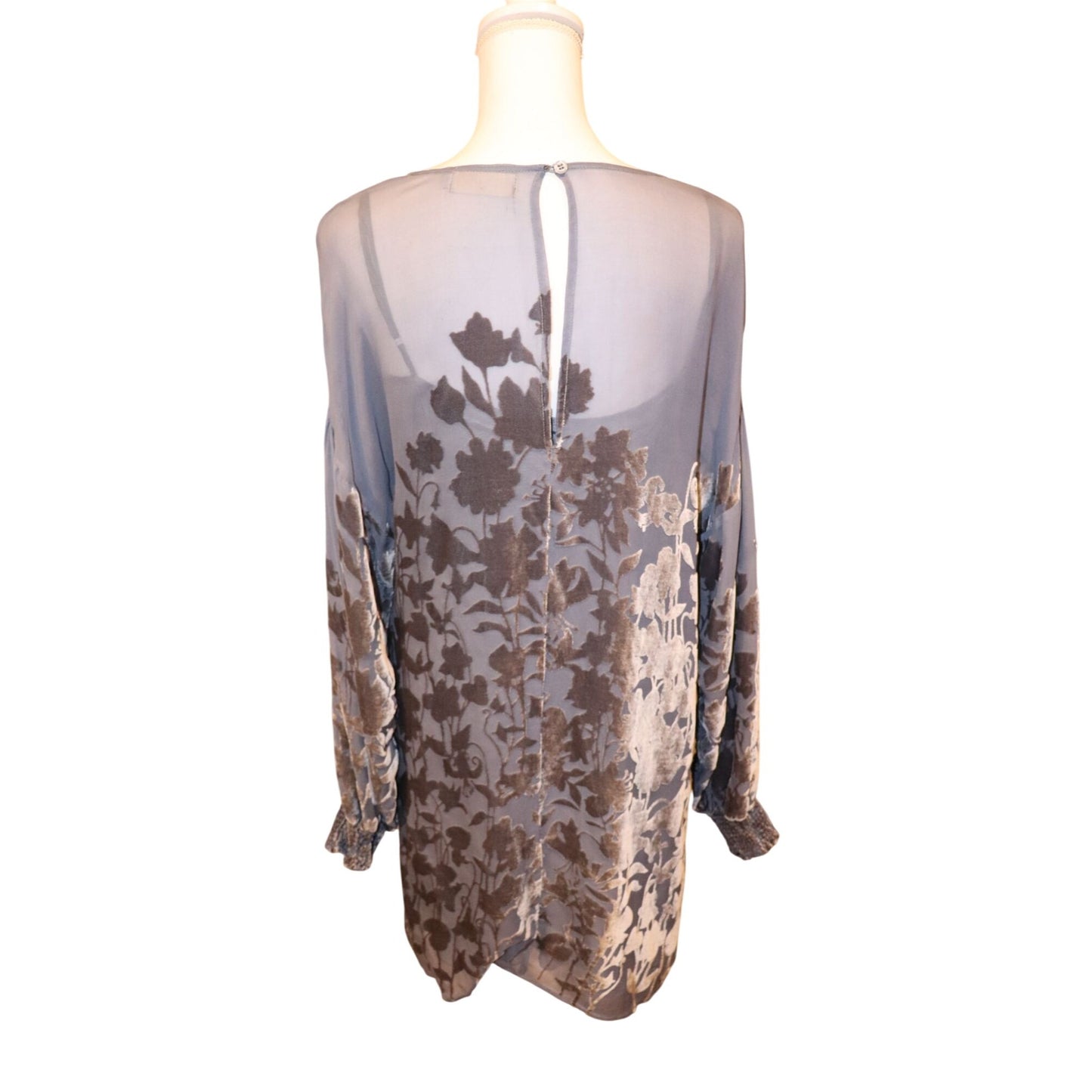Johnny Was 4LoveAndLiberty Blue Floral Sheer Long Sleeve ,Dress Size L