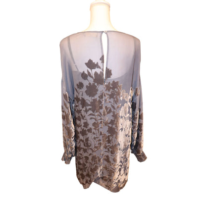 Johnny Was 4LoveAndLiberty Blue Floral Sheer Long Sleeve ,Dress Size L