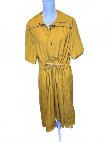 New Kenzo Women's Yellow Short Sleeve Dress with Drawstring Waist, Size 40