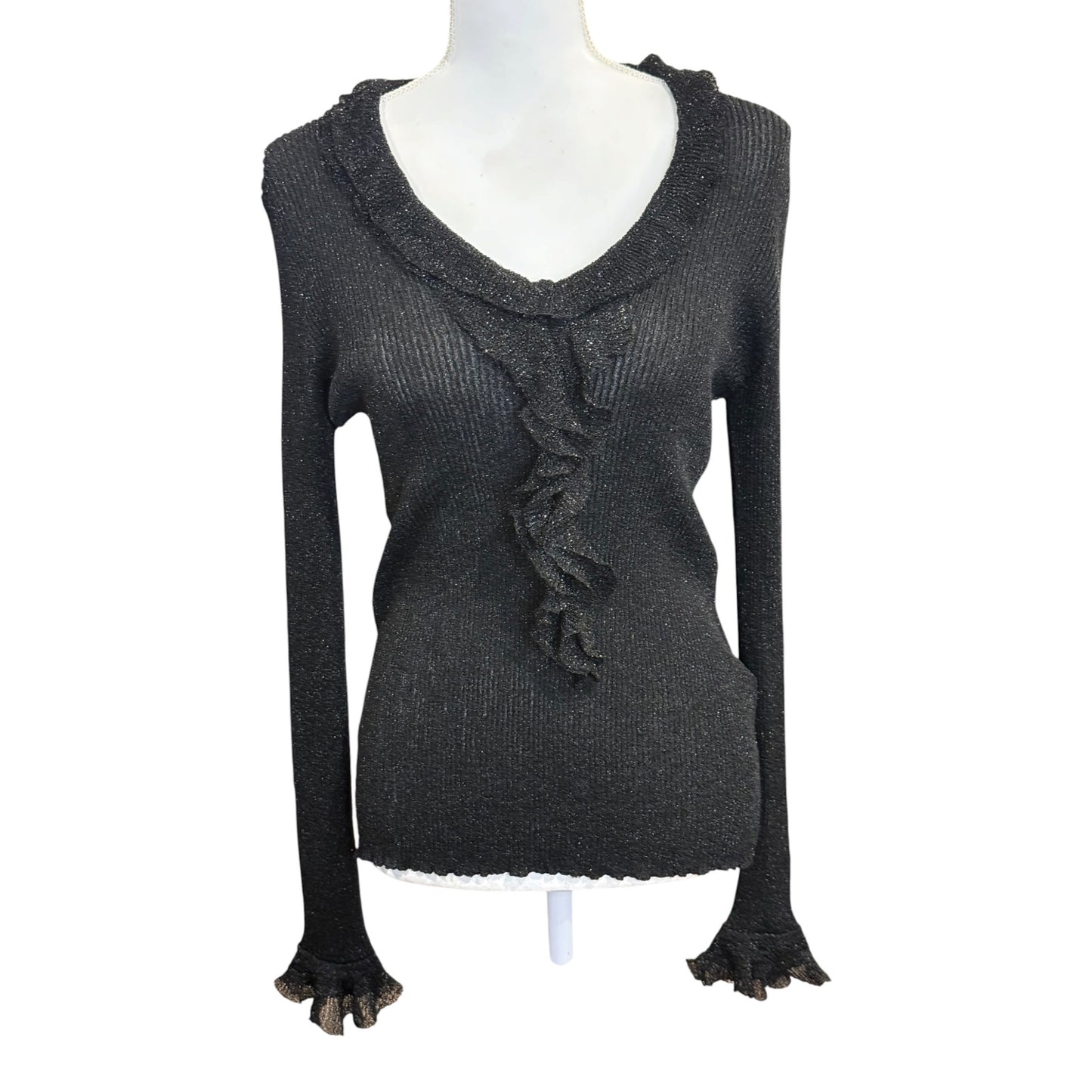 Etro Black Metallic Ruffle Knit Sweater Size 42/US 6 NWT