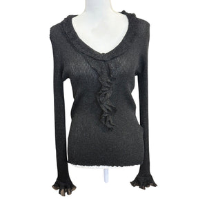 Etro Black Metallic Ruffle Knit Sweater Size 42/US 6 NWT