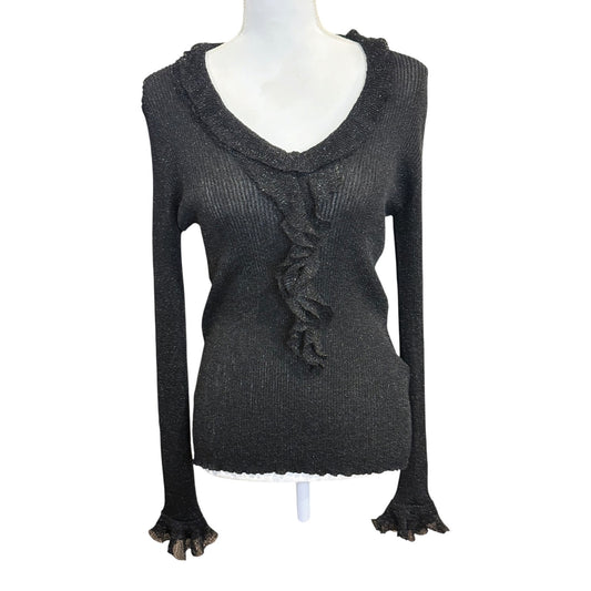 Etro Black Metallic Ruffle Knit Sweater Size 42/US 6 NWT